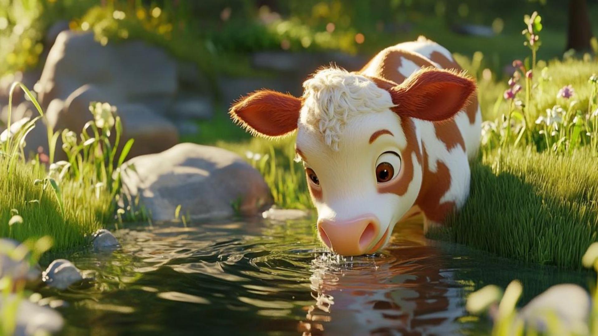 Hình nền máy tính miễn phí ảnh con bò 3D cute xỉu 