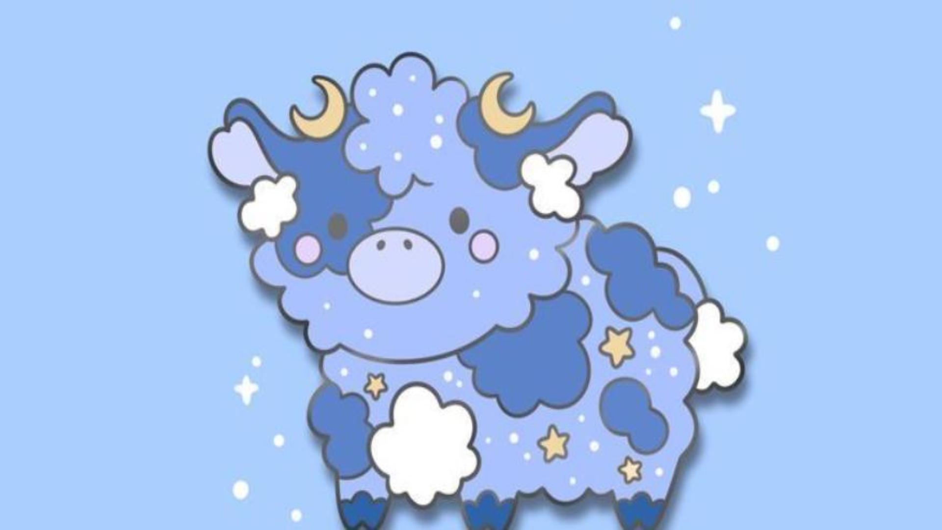 Hình nền máy tính ảnh con bò sữa xanh cute 