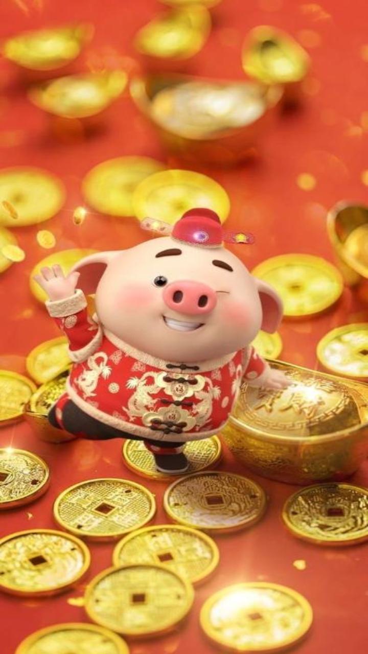 Hình nền điện thoại ảnh con heo vàng may mắn 