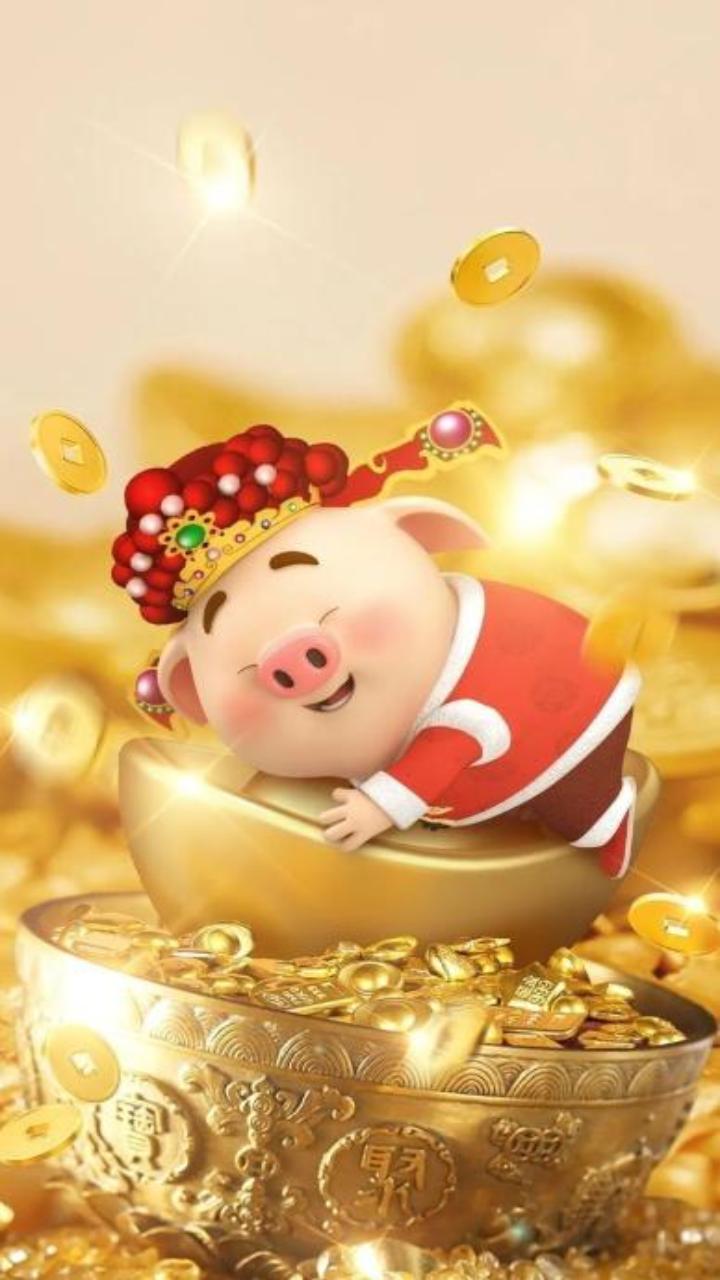 Hình nền điện thoại ảnh con heo vàng may mắn 