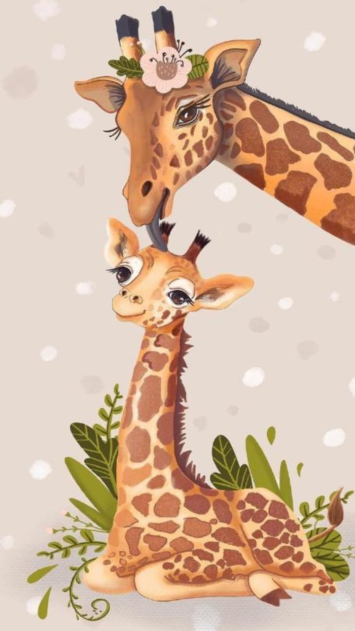 Ảnh con hươu cao cổ cute chibi làm hình nền iphone đáng yêu 