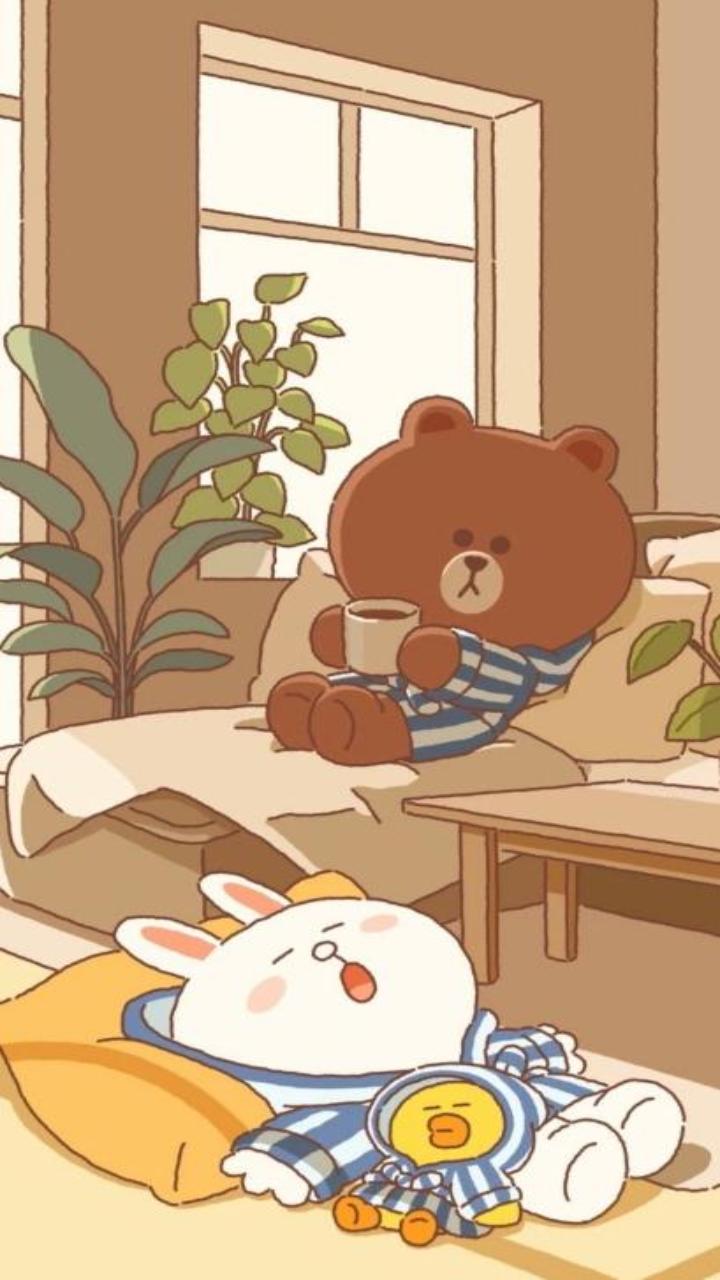 Gấu brown và thỏ cony hình nền cho iphone 