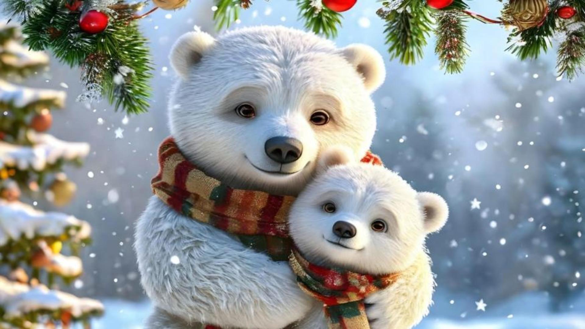 Ảnh nền gấu tuyết trắng chibi cho máy tính siêu đáng yêu