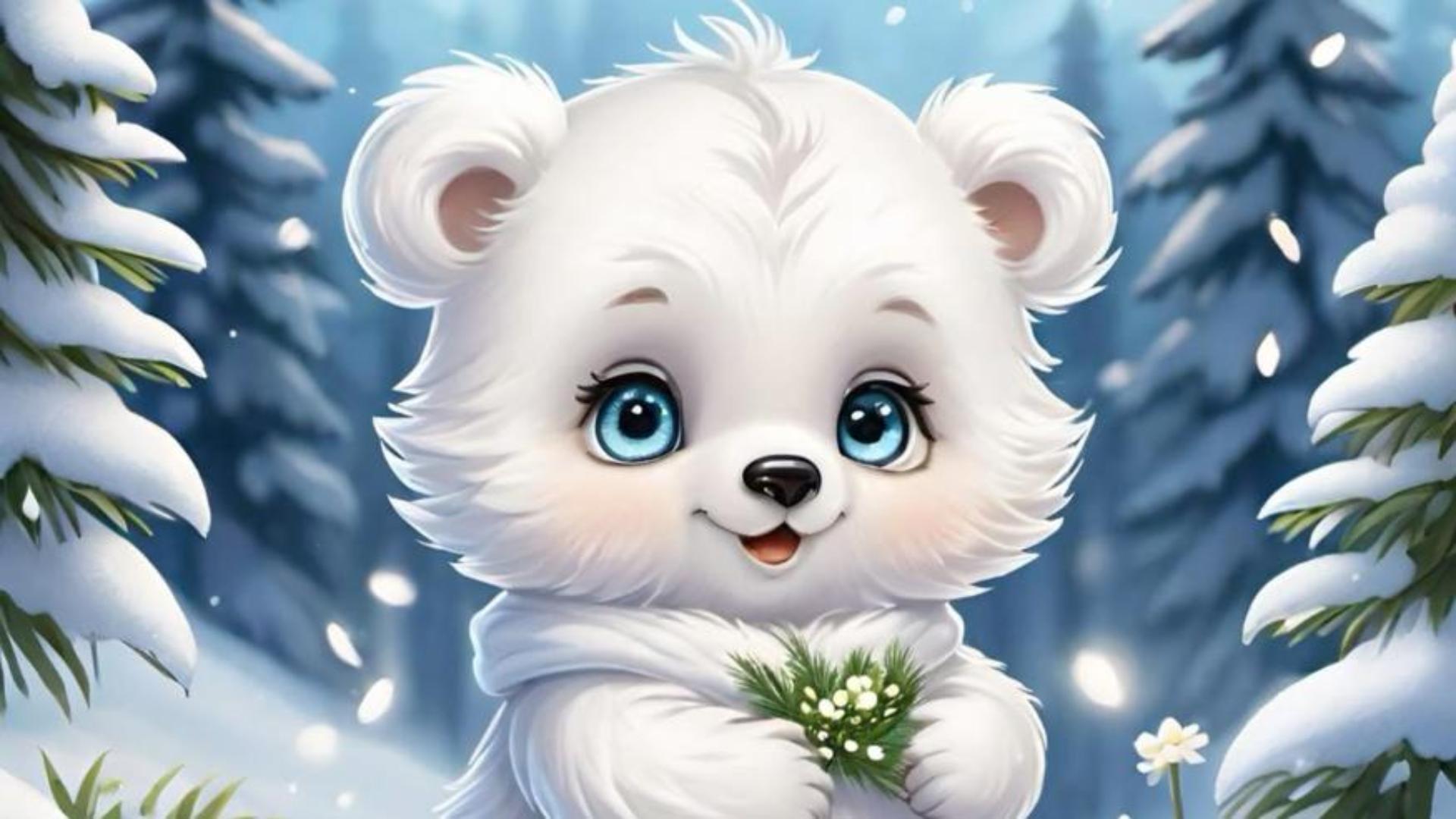 Ảnh nền gấu tuyết trắng chibi cho máy tính siêu đáng yêu