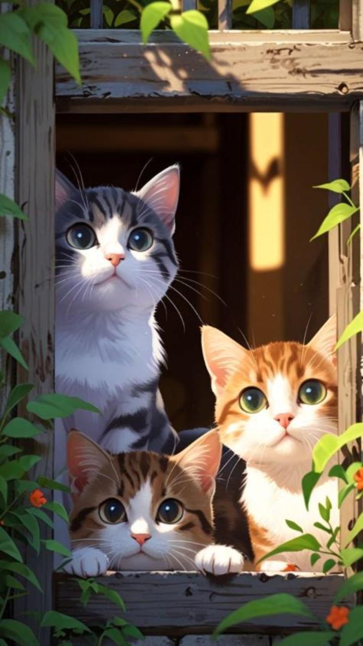 Hình nền mèo cute chibi cho điện thoại cực đẹp