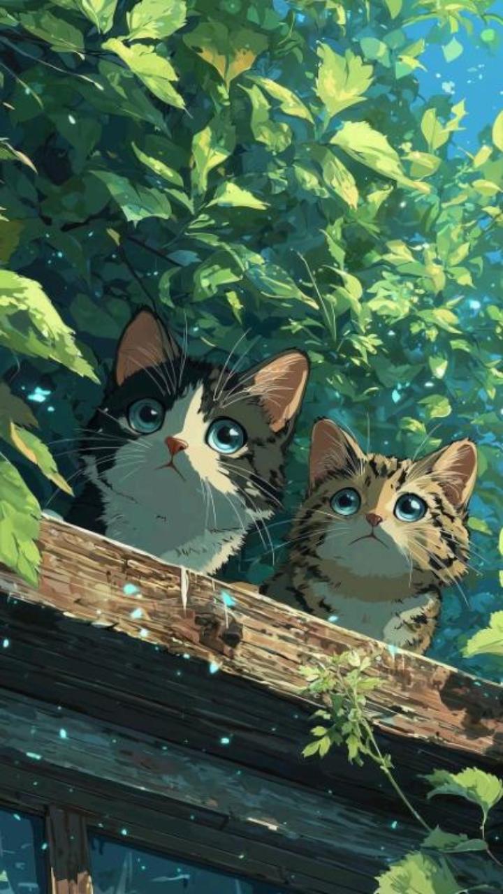 Hình nền mèo cute chibi cho điện thoại cực đẹp
