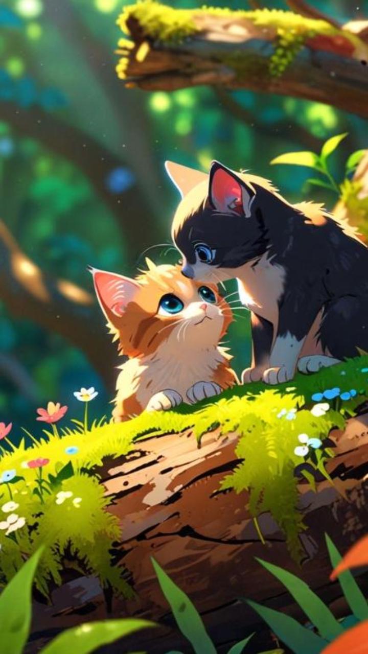 Hình nền mèo cute chibi cho điện thoại cực đẹp