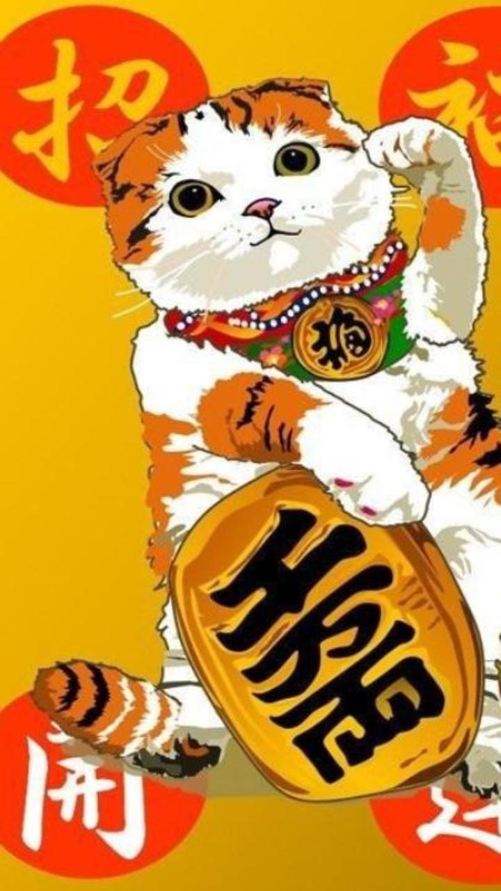 Hình nền mèo thần tài cho điện thoại 
