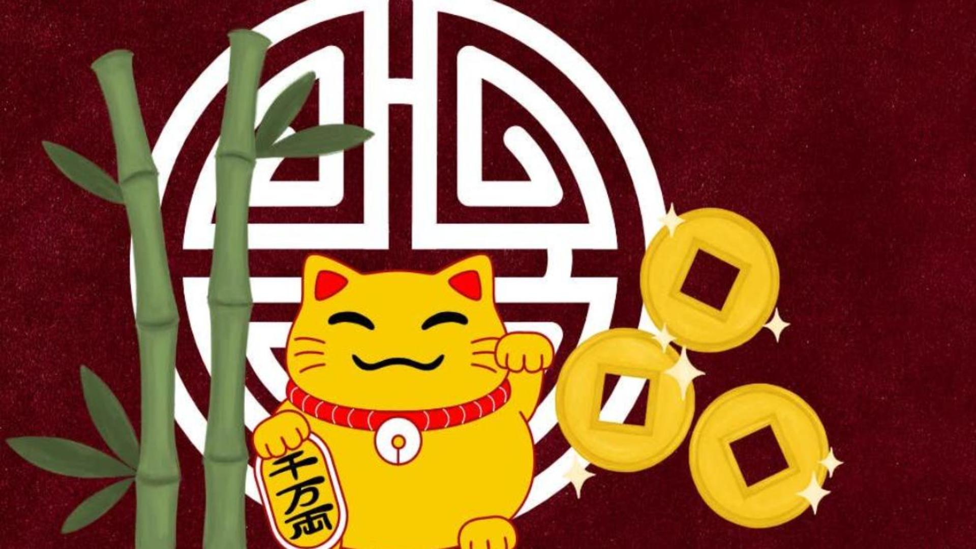 Mèo thần tài hình nền máy tính may mắn 