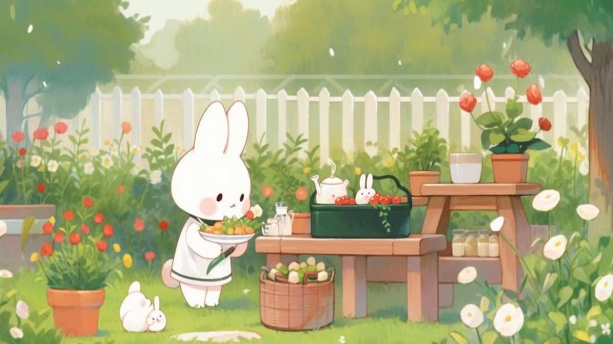 Hình nền laptop ảnh thỏ cute chibi full HD 
