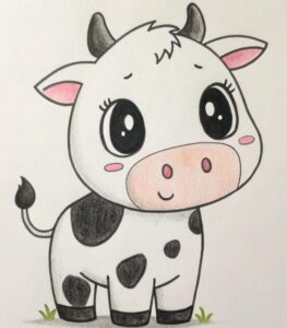 Hình vẽ con bò chibi đáng yêu đơn giản