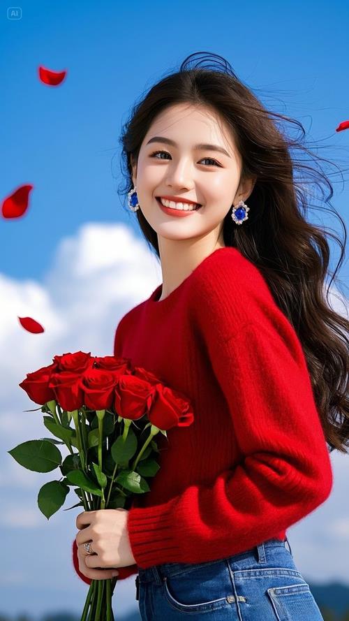 Ảnh gái xinh làm hình nền cầm hoa cười tươi rạng rỡ