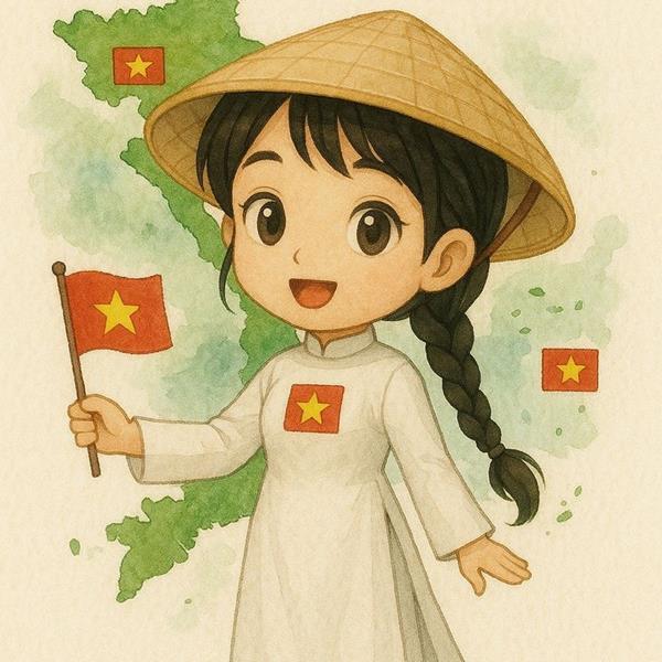Hình vẽ cô gái đội nón lá chibi