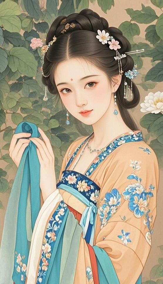 Tranh vẽ thiếu nữ cổ trang Trung
