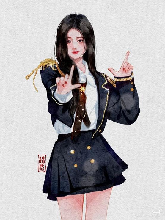 Hình vẽ cô gái mặc váy idol ca nhạc