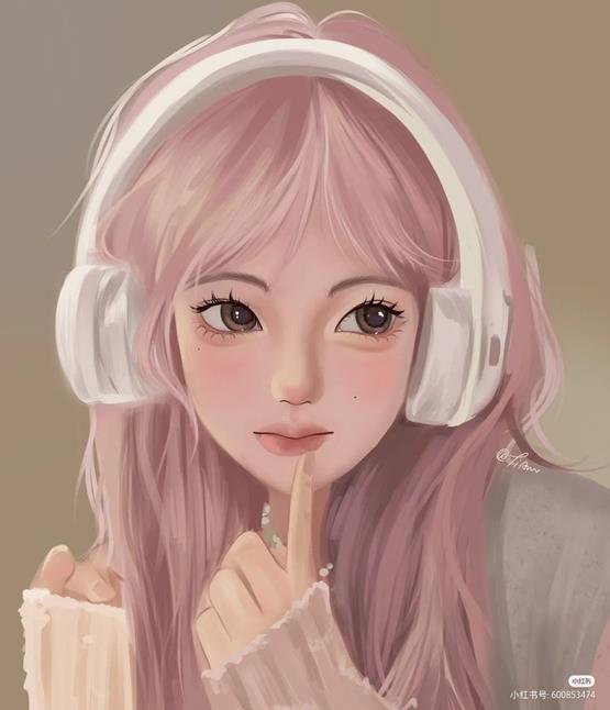 Hình vẽ cute đáng yêu con gái tóc hồng