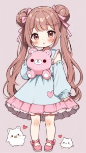 Hình vẽ em bé cute ôm gấu bông