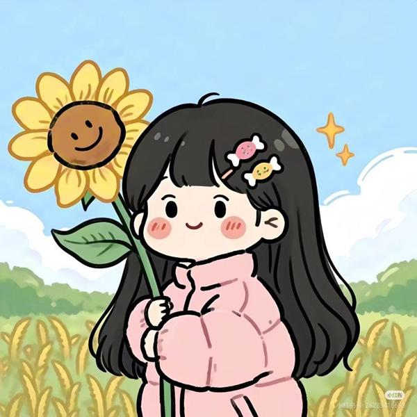 Hình cô gái chibi cute dễ vẽ cầm hoa hướng dương