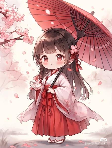 Tranh vẽ anime nữ chibi mặc trang phục truyền thống Nhật