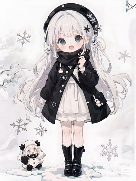 Tranh vẽ anime nữ chibi mùa đông tuyết trắng