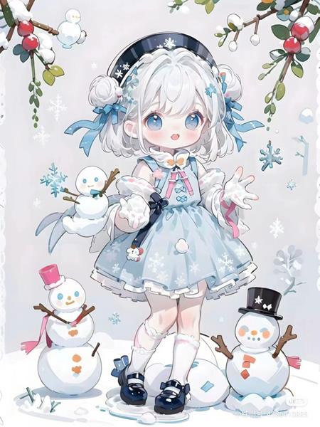 Tranh vẽ anime nữ chibi cùng người tuyết