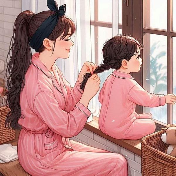 Ảnh mẹ và bé gái hoạt hình