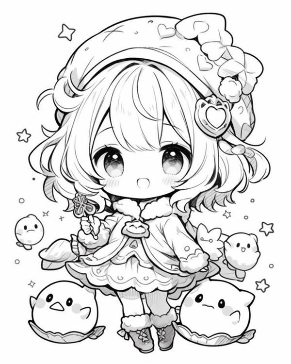 Hình tô màu gái chibi cute 