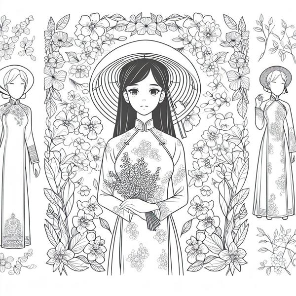 Tô màu cô gái mặc áo dài đẹp