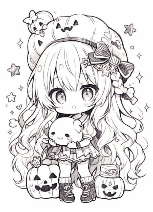 Hình tô màu gái chibi đáng yêu