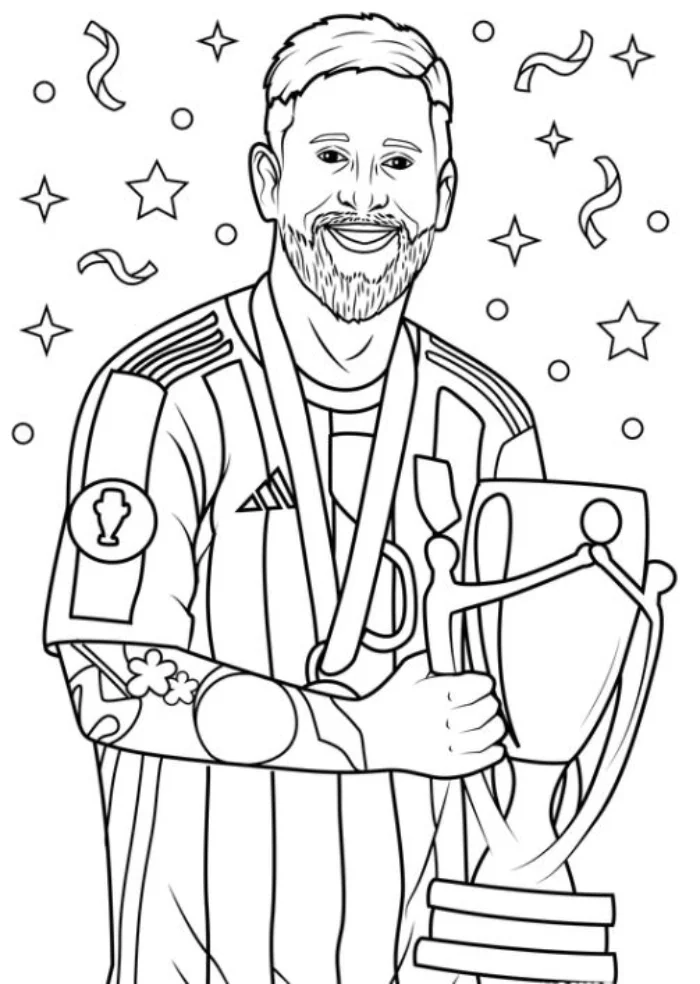 Tranh tô màu Messi cùng cúp vô địch