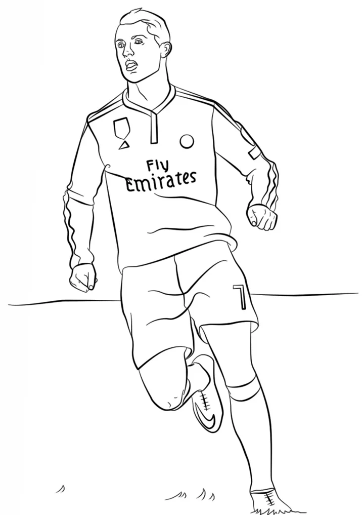 Tranh tô màu CR7 mặc áo Real: Giúp bé nhận biết màu sắc của các CLB nổi tiếng.