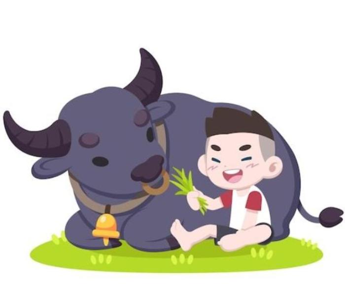 Tranh vẽ cậu bé chăn trâu đáng yêu
