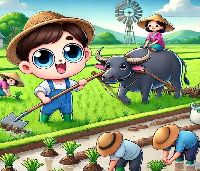 Tranh vẽ cậu bé chăn trâu đáng yêu
