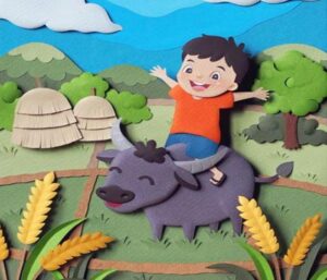 Tranh vẽ cậu bé chăn trâu đáng yêu