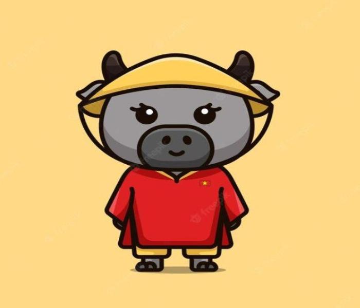 Tranh vẽ con trâu chibi đáng yêu
