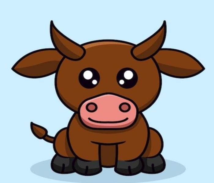 Tranh vẽ con trâu chibi đáng yêu