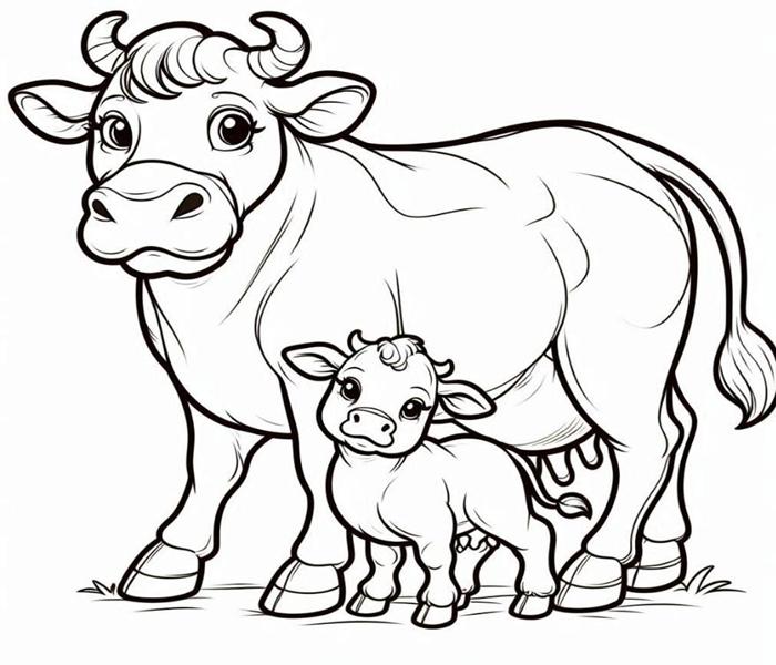 Tranh vẽ con trâu chibi tô màu cho bé