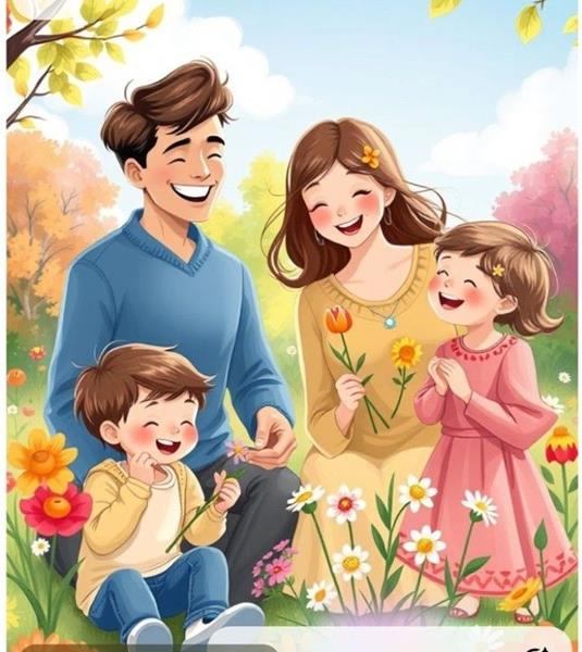 Tranh gia đình 4 người đơn giản 2