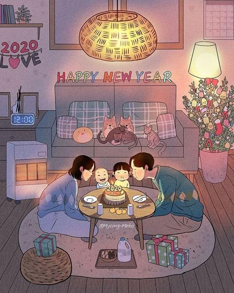 Ảnh vẽ gia đình 4 người anime 1