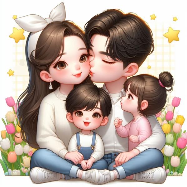 Hình ảnh vẽ gia đình 4 người anime 3