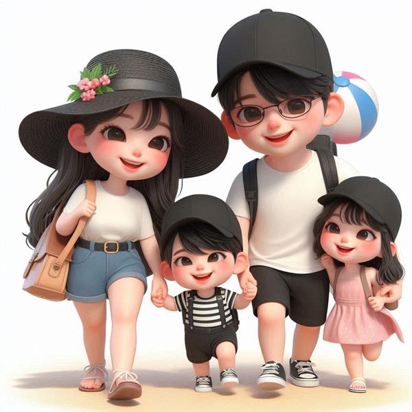 Hình ảnh vẽ gia đình 4 người anime 2