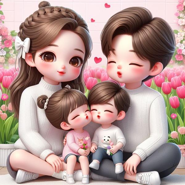 Hình ảnh vẽ gia đình 4 người anime 1