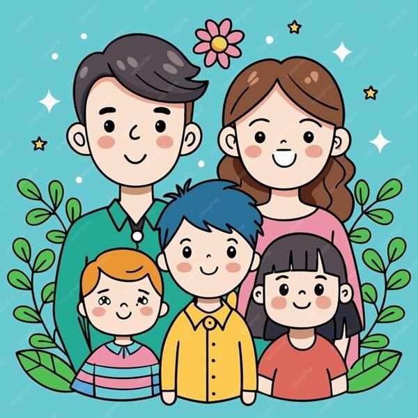 Hình vẽ gia đình 5 người đơn giản 5
