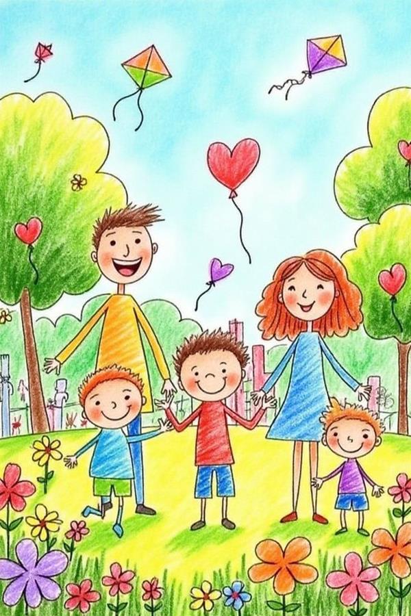 Hình vẽ gia đình 5 người của học sinh 3