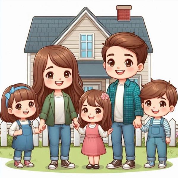 Ảnh vẽ chibi gia đình 5 người 1