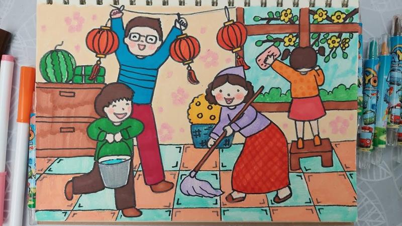 Tranh gia đình lớp 3
