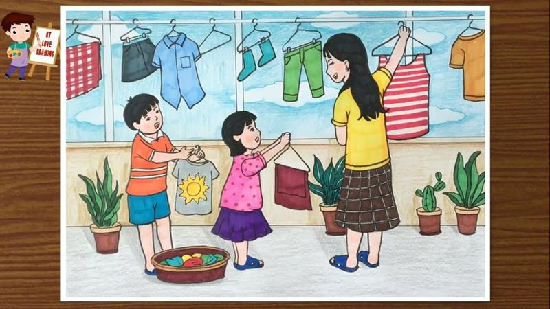 Tranh gia đình lớp 2