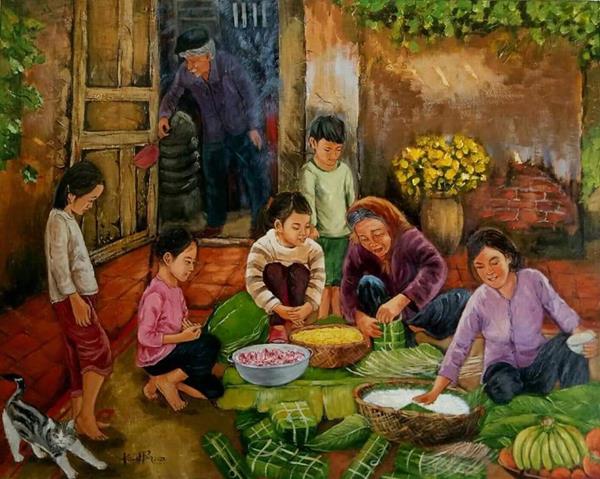 Tranh vẽ gia đình ngày tết 2