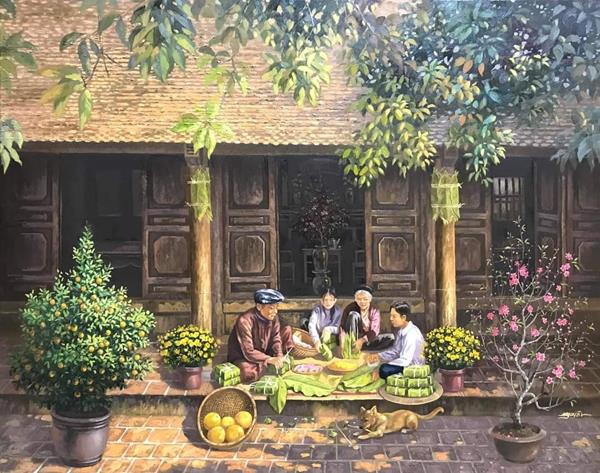 Tranh vẽ gia đình ngày tết 1