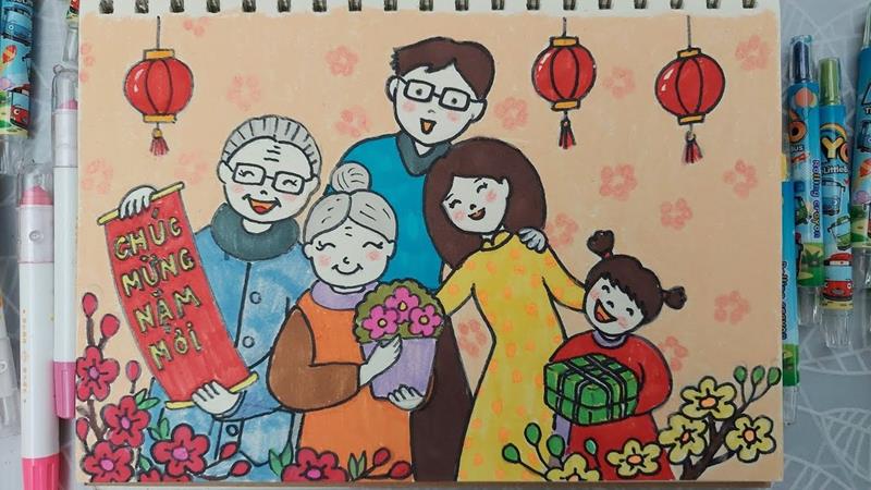 Tranh gia đình lớp 4